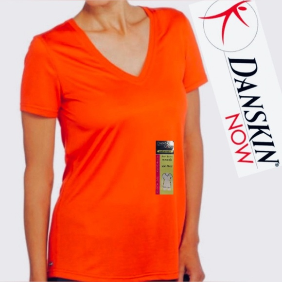 NWT DANSKIN NOW Neon V-Neck Semi-Fitted Performance Tee XS - Picture 1 of 6